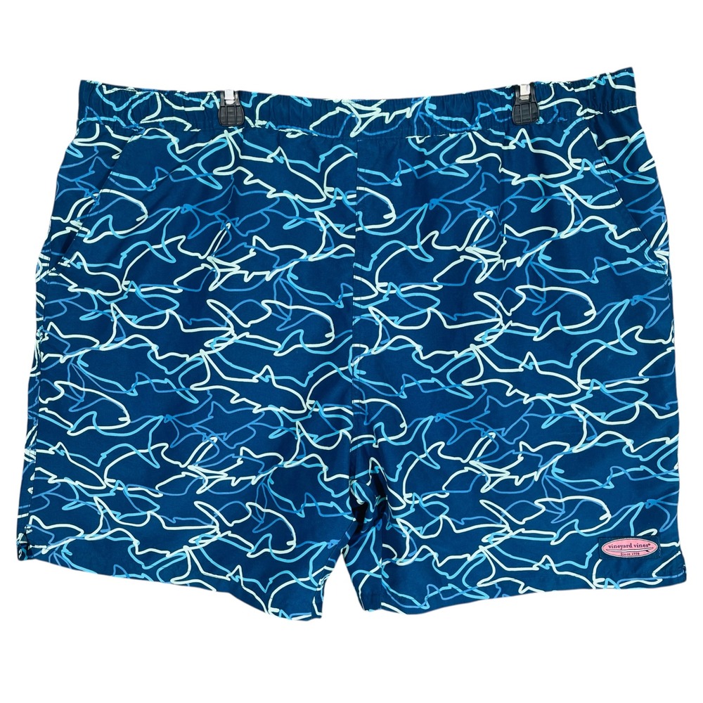 Vineyard Vines Swim Trunks Mens XL Chappy Blue Shark Print Shorts Mesh Lined